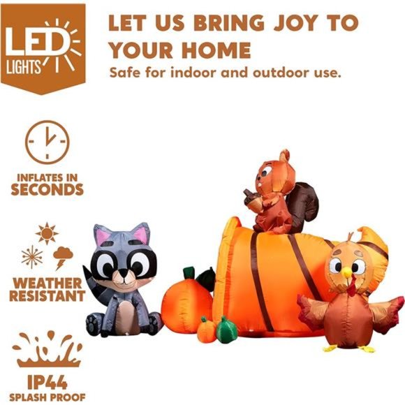 7 FT Long Inflatable Woodland Animals with Cornucopia with  7 FT Long Inflatable Woodland Animals with Build-in LEDs, Blow Up Inflatables